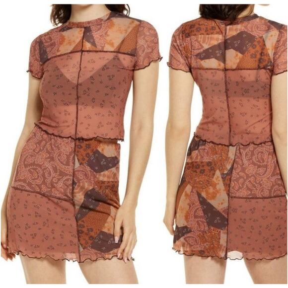 NWTBP Brown Patchwork Mesh Top size XS - Picture 3 of 4